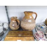 A SMALL SELECTION OF TWENTIETH CENTURY MASONS TEA WARES AND TWO GRADUATED EARTHENWARE JUGS