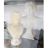 A WHITE PLASTER BUST OF BEETHOVEN AND A SMALLER BUST OF BACH (2)