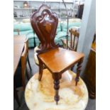 A NINETEENTH CENTURY MAHOGANY HALL CHAIR, WITH PANEL SEAT