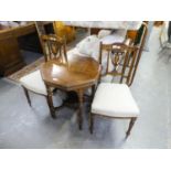 A PAIR OF EDWARDIAN ROSEWOOD SINGLE CHAIRS IWTH BAROQUE MARQUESTY INLAY TO THE ORNATE BACKS