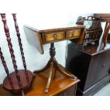 REGENCY STYLE MAHOGANY SMALL PEMBROKE TABLE WITH TWO SMALL DRAWERS, ON VASE SHAPED COLUMN AND