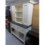 AN 'ADSHEAD' CABINET MADE WHITE FINISH KITCHEN DRESSER WITH TALL RAISED BACK