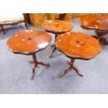 THREE ITALIAN INLAID TRIPOD OCCASIONAL TABLES WITH SHAPED TOPS (3)