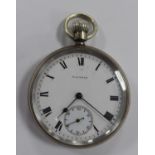 A SILVER OPEN FACE POCKET WATCH, WALTHAM 17 jewel movement signed A.W.W. Co, 13679402, white