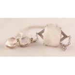 MOONSTONE AND SILVER BRACELET AND MATCHING EARRINGS, bracelet with large oblong cushion cut