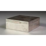 SILVER TABLE CIGARETTE BOX square with engine turned decoration to the hinged lid, 3 1/4" wide,