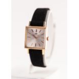 A LADIES 18CT GOLD CASED MOVADO WRISTWATCH 17 jewel movement signed Movado, square shape signed