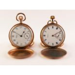 TWO WALTHAM ROLLED GOLD HUNTER POCKET WATCHES, with keyless movement, nos. 23974798 and 16929995 (