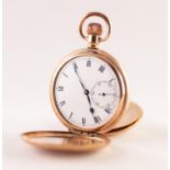 A GOLD PLATED HUNTER POCKET WATCH 16 jewel movement signed DF&C, white enamel dial with Roman