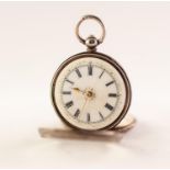 LADIES OPEN FACE SILVER POCKET WATCH White enamel dial with Roman numerals, gilt detailing, Swiss