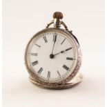 LADIES OPEN FACE SILVER POCKET WATCH White enamel dial with Roman numerals, Swiss Assay marks to the