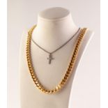 SILVER FINE CHAIN NECKLACE AND TINY SILVER CROSS PENDANT and a 'Monet' GOLD PLATED CHAIN NECKLACE