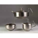 ROBERT WELCH (1929 - 2000) FOR OLD HALL, 'ALESTON' STAINLESS STEEL TEA SERVICE OF THREE PIECES,