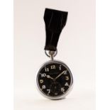 JAEGER LE COULTRE WW11 MILITARY SILVER PLATED OPEN FACE POCKET WATCH Black dial with Arabic hour