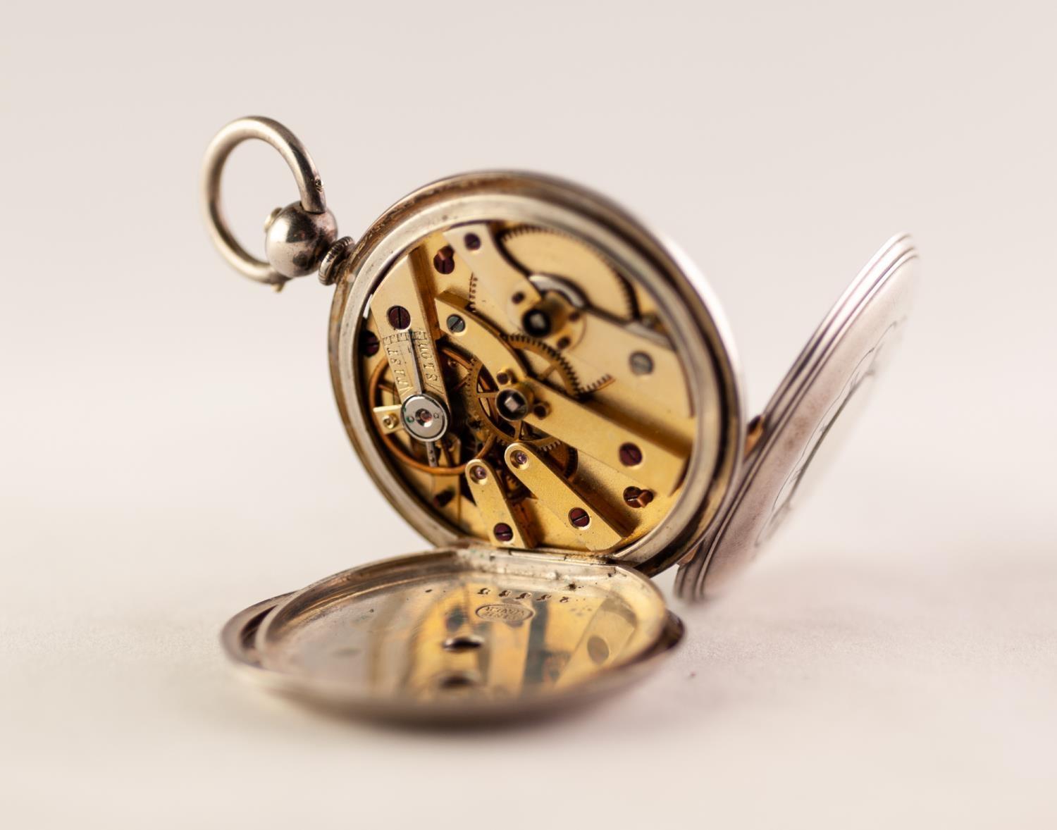 LADIES WHITE METAL HALF HUNTER POCKET WATCH White enamel dial with Roman numeral hour markers, - Image 2 of 2