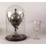LATE VICTORIAN ELECTROPLATED TWO HANDLED PEDESTAL SAMOVAR, of part fluted form with scroll