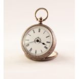 LADIES OPEN FACE SILVER POCKET WATCH White enamel dial with Roman numerals, floral detailing,
