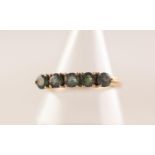 9ct GOLD RING WITH A SET OF FIVE ALEXANDRITES 2gms, ring size M/N