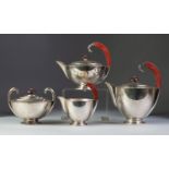 B. HENNEBERG, WARZAWA, STYLISH ART DECO ELECTROPLATED TEA SERVICE OF FOUR PIECES, of squat