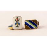 PAIR OF DOUBLE OBLONG CUFFLINKS, one with Coat of Arms of the Victoria University, Manchester,