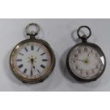 TWO LADIES OPEN FACE POCKET WATCHES The circular shape dials with gilt detailing within foliate