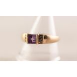 9ct GOLD RING set with four small square cut amethysts the shoulders each set with three tiny
