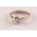 18ct GOLD RING WITH A ROUND, OLD CUT SOLITAIRE DIAMOND in a four claw setting, approximately 1ct,