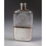 A NINETEENTH CENTURY FRENCH SILVER MOUNTED GLASS SPIRIT FLASK, with screw top, the glass body
