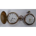 TWO POCKET WATCHES to include an open face silver pocket watch beating Swiss assay marks together