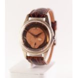 A GENTS OMEGA AUTOMATIC WRISTWATCH Signed movement, numbered 11392656, rose gold tone dial with