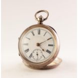 SILVER OPEN FACE POCKET WATCH White enamel dial with Roman numerals and subsidiary seconds dial