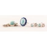 SUITE OF LARIMAR AND SILVER JEWELLERY, comprising; a RING, BRACELET AND EARRINGS, the RING set