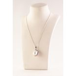 LARGE BAROQUE PEARL PENDANT, encased in silver on 18" fancy link silver chain