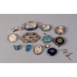 THIRTEEN ITEMS OF SILVER AND WHITE METAL MOSTLY MARCASITE SET COSTUME JEWELLERY including; LADY'S