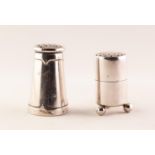 EDWARDIAN SILVER PLAIN CYLINDRICAL PEPPERETTE, raised on three ball feet, 1 5/8" (4.1cm) high,