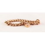 9ct GOLD CHAIN BRACELET with alternate chased and plain curb pattern links and PADLOCK CLASP, 16gms