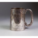 GEORGE V SILVER TANKARD, of plain, tapering form with loop handle and gilt interior, initialled,