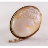 A TWENTIETH CENTURY GOLD COLOURED METAL CARVED SHELL CAMEO BROOCH