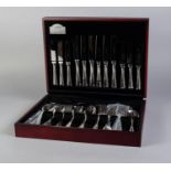 GEORGE BUTLER, FORTY FOUR PIECE DUBARRY PATTERN CANTEEN OF STAINLESS STEEL CUTLERY FOR SIX