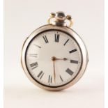 GEORGIAN SILVER PAIR CASED POCKET WATCH, FUSEE MOVEMENT SIGNED EATON, LONDON White enamel dial