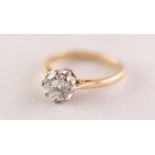 18ct GOLD RING WITH A ROUND BRILLIANT CUT DIAMOND in an eight claw setting, approximately 1ct, 3gms,