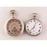 TWO OPEN FACE POCKET WATCHES To include a silver pocket watch with keyless movement, together with a