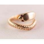 9ct GOLD SNAKE PATTERN RING with tiny ruby eyes, Sheffield 2003, 7.4gms, ring size P/Q