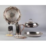 MIXED LOT OF ELECTROPLATE, to include: OVAL ENTRÉE DISH AND COVER, CIRCULAR TRAY WITH SCROLL CASED