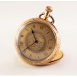 EARLY 20th CENTURY LADY'S POCKET WATCH, with keyless movement, floral chased gold coloured metal