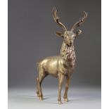 WELL CAST ELECTROPLATED MODEL OF A STAG, 12 ¼? (31.1cm) high, heavy rubbed, now showing as brass