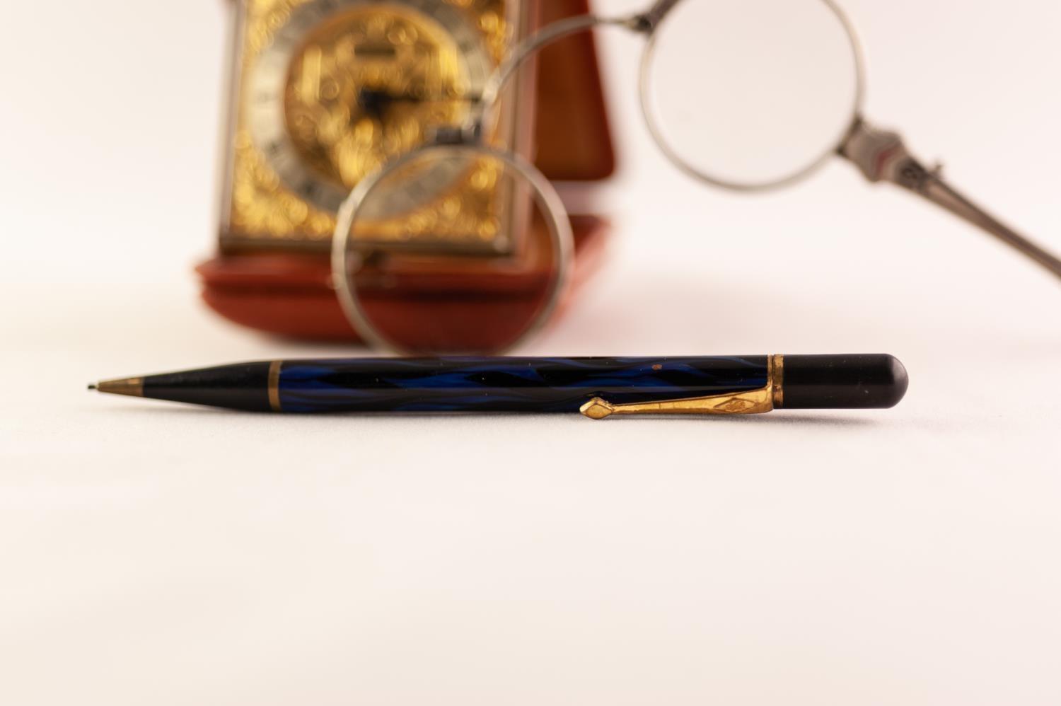 ENAMELLED WHITE METAL LORGNETTE; a Swiza Swiss-made TRAVEL ALARM CLOCK in tan hide golding case - Image 3 of 3