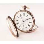 A SILVER OPEN FACE POCKET WATCH The circular white enamel dial with Roman numeral hour markers,