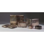 FOUR HALLMARKED ENGINE TURNED SILVER POCKET CIGARETTE CASES, two small, and of curved oblong form,