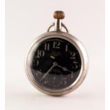 A MILITARY ISSUE NICKEL CASED OPEN FACE POCKET WATCH, B.B. 186 Circular black dial with Arabic
